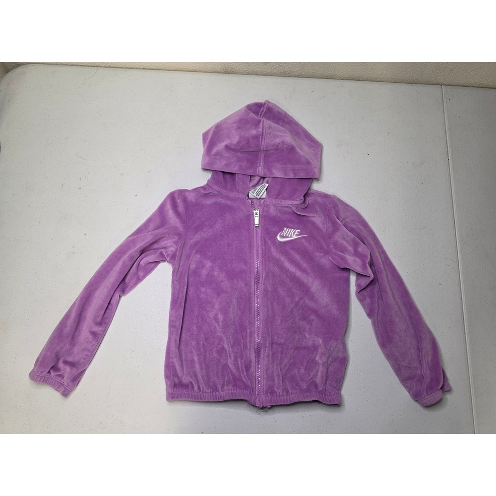 Nike Girls Purple Velour Full Zip Hoodie Sweatshirt Size 6 M
